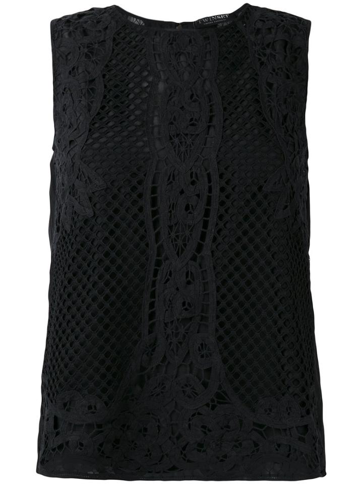 Twin-set Applique Detail Tank, Women's, Size: 38, Black, Cotton/viscose/polyester