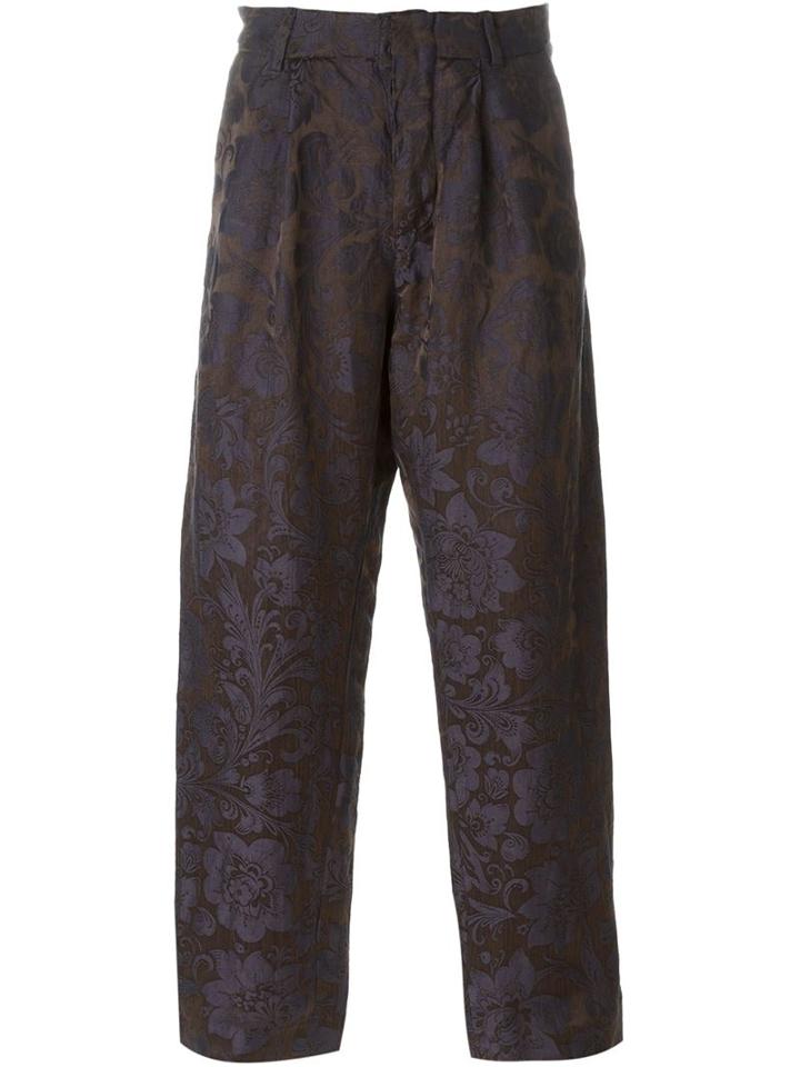 Uma Wang Floral Jacquard Trousers, Men's, Size: S, Blue, Silk/linen/flax