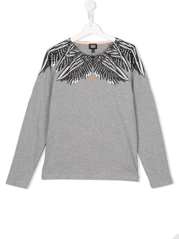 Armani Junior Feather Print T-shirt, Boy's, Size: 14 Yrs, Grey