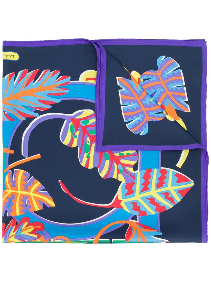Salvatore Ferragamo Exotic Leaf Print Scarf - Blue