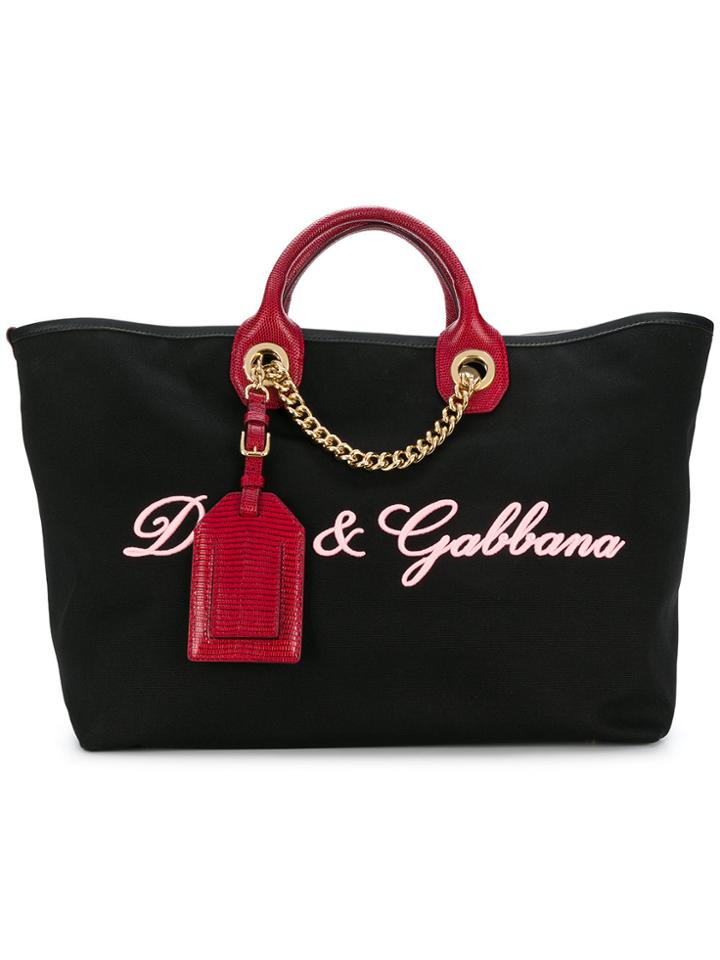 Dolce & Gabbana Leather Trim Tote - Black