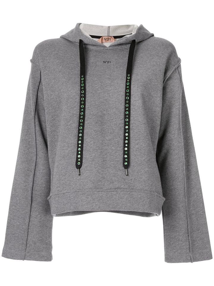 Nº21 Embellished Drawstring Hoodie - Grey