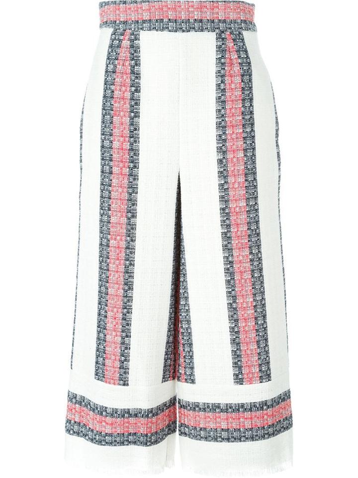 Sea Striped Cropped Trousers, Women's, Size: 4, White, Polyester/linen/flax/cotton