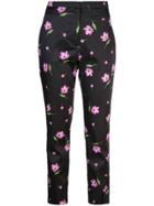 Milly Floral Print Satin Trousers - Black