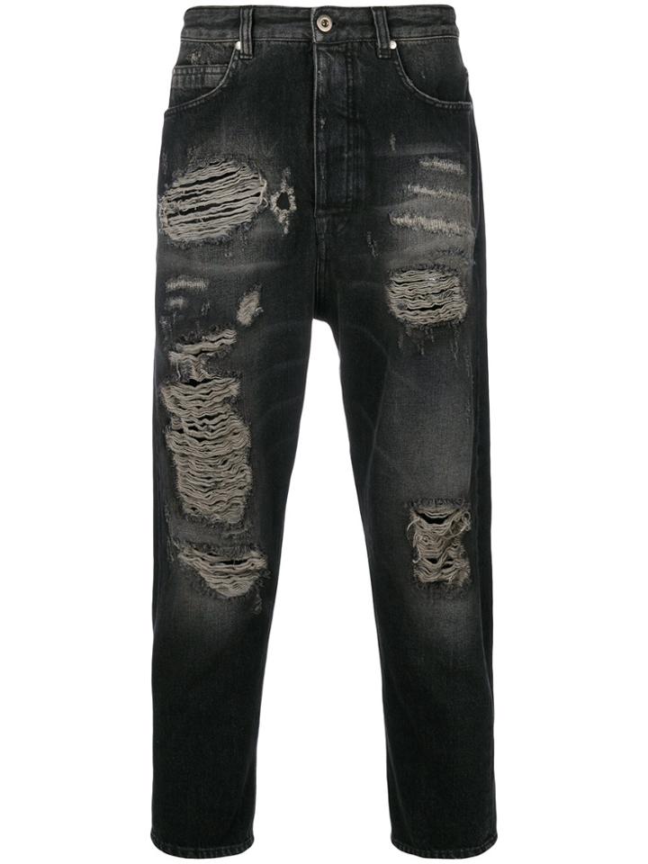 Overcome Distressed Denim Cropped Straight Leg Jeans - Black