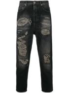 Overcome Distressed Denim Cropped Straight Leg Jeans - Black