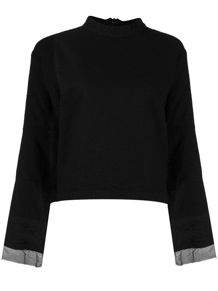 Andrea Ya'aqov Long Embroidered Sleeve Blouse, Women's, Size: Medium, Black, Cotton/polyamide/virgin Wool/silk