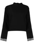 Andrea Ya'aqov Long Embroidered Sleeve Blouse, Women's, Size: Medium, Black, Cotton/polyamide/virgin Wool/silk