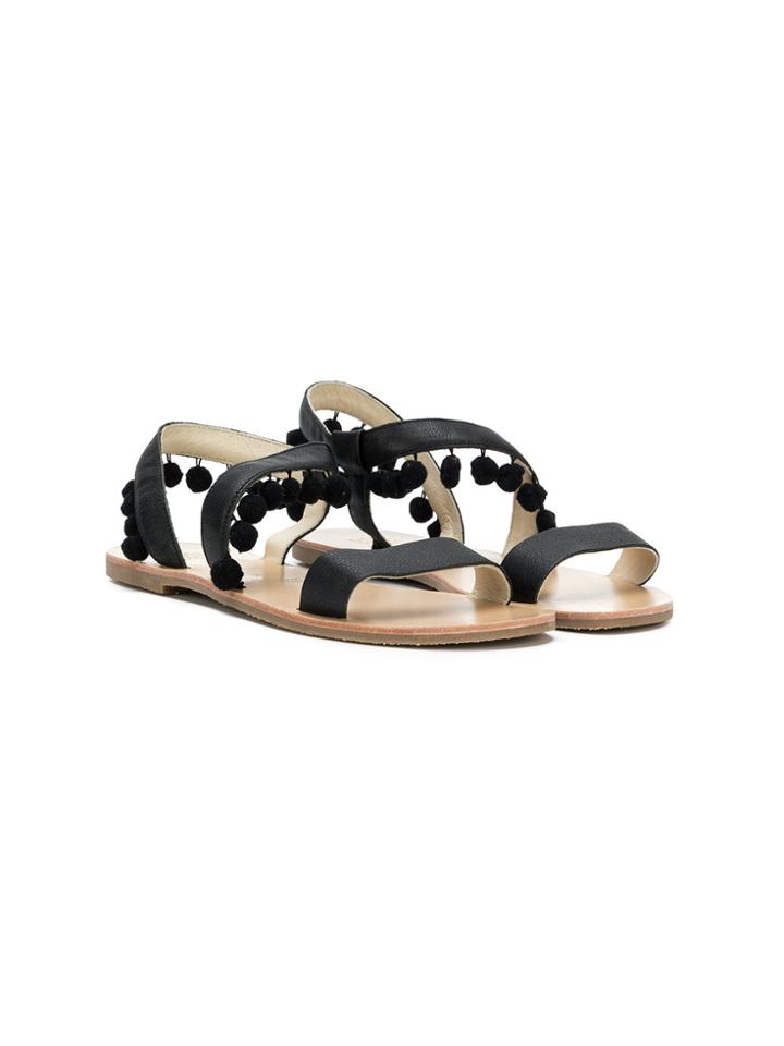 Douuod Kids Teen Pom Pom Embellished Strappy Sandals - Black