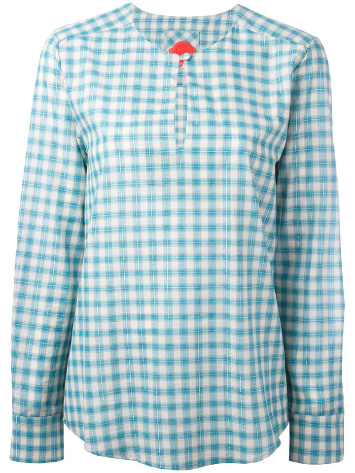 Ultràchic Tartan Button Loop Top, Women's, Size: 40, Blue, Cotton/metallic Fibre