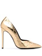 Grey Mer Crocodile-effect Pointed Pumps - Gold