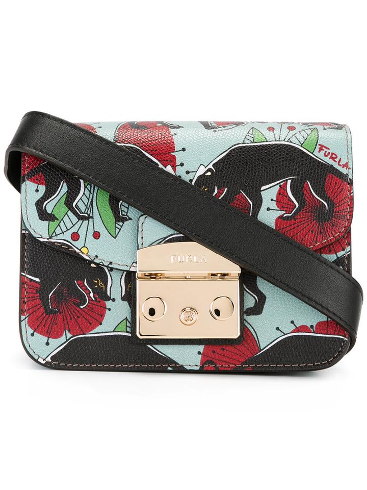 Furla Panther Print Cross Body Bag, Women's, Blue, Calf Leather