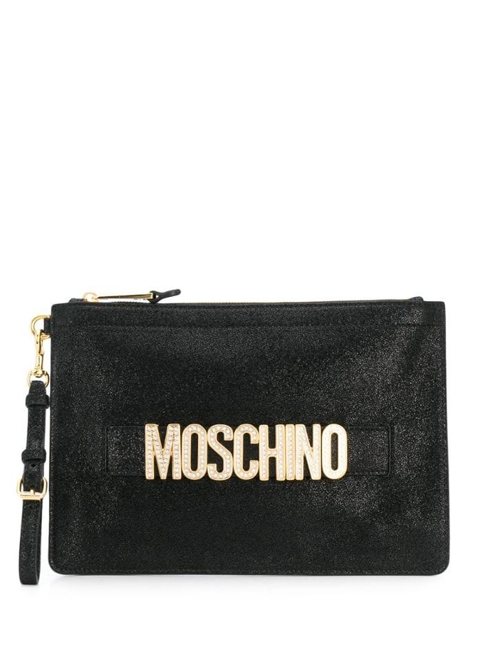 Moschino Glittered Logo Clutch - Black