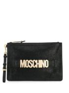 Moschino Glittered Logo Clutch - Black