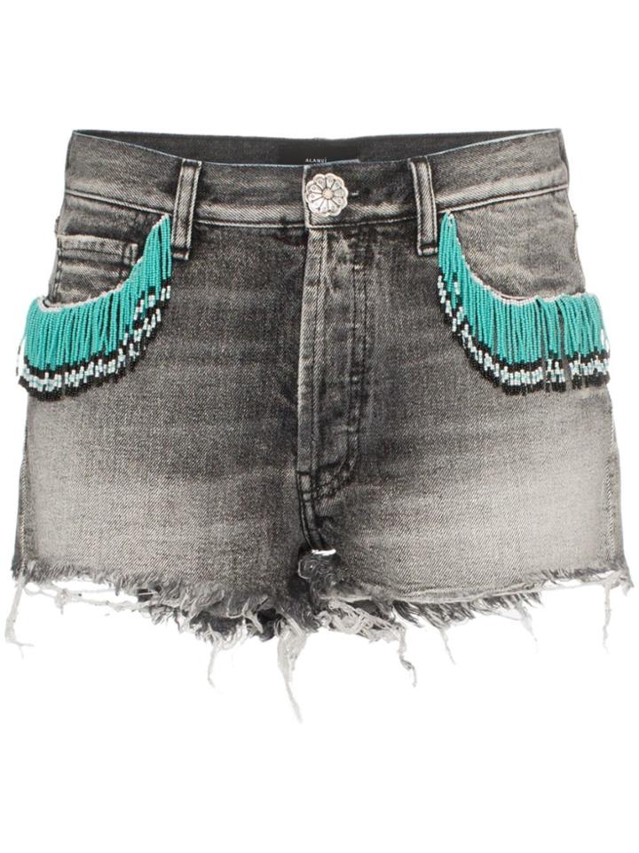 Alanui Fringed Denim Shorts - Blue