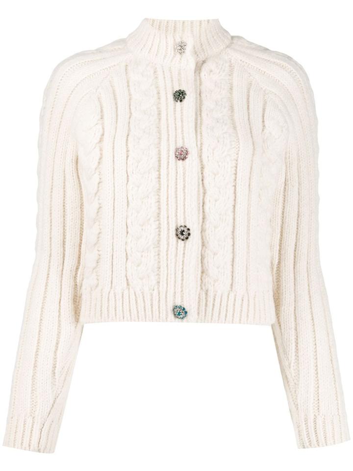 Ganni Crystal-embellished Buttons Cardigan - White