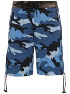 Valentino Camouflage Print Cotton Blend Shorts - Blue