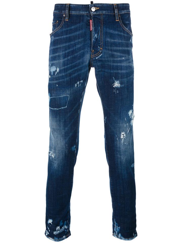 Dsquared2 Skater Distressed Whisker Jeans, Men's, Size: 54, Blue, Cotton/spandex/elastane/polyester