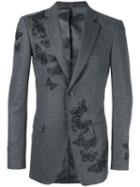 Alexander Mcqueen Moth Embroidered Blazer, Men's, Size: 48, Grey, Virgin Wool/viscose