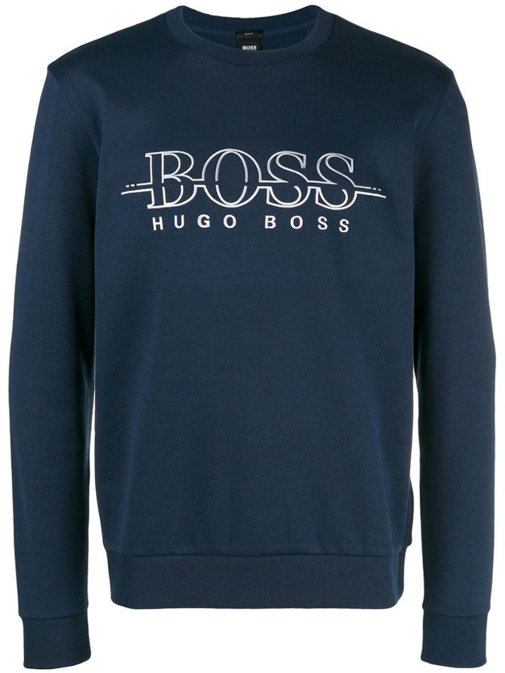 Boss Hugo Boss Ribbed Neck Logo Sweatshirt - Blue
