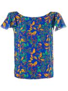 Saloni Berry Leaf-print Silk Blouse - Blue