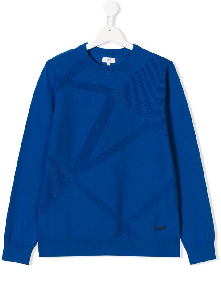 Boss Kids Teen Ribbed Diagonal Pattern Sweater - Blue