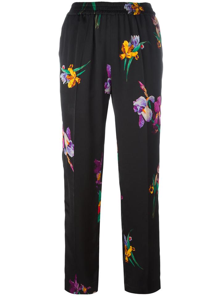 Etro Floral Print Cropped Trousers, Size: 48, Black, Viscose