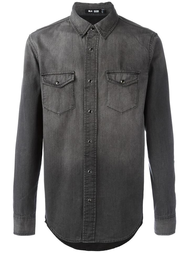 Blk Dnm Front Pockets Denim Shirt, Men's, Size: Large, Grey, Cotton