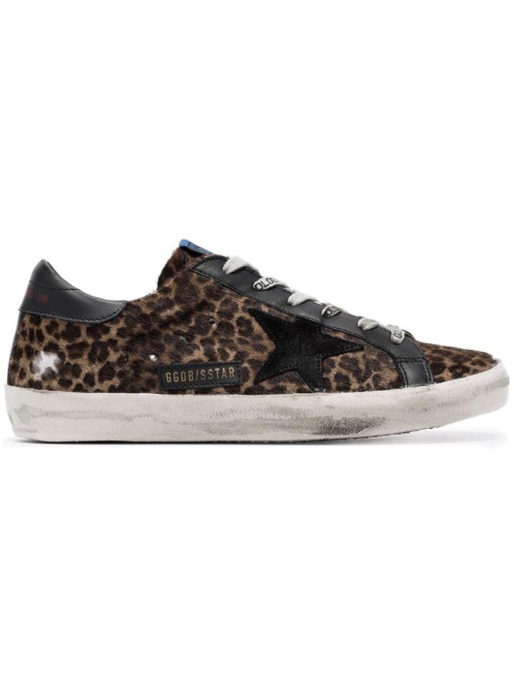 Golden Goose Brown Superstar Leopard Print Fur Leather Sneakers
