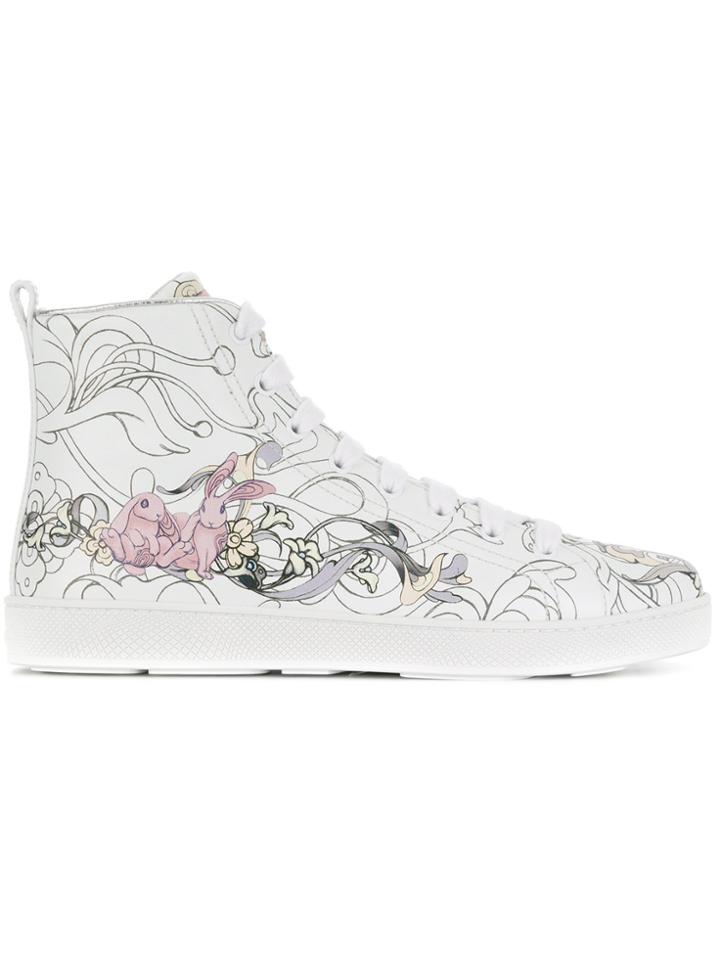 Prada Rabbit Illustrated Sneakers - White