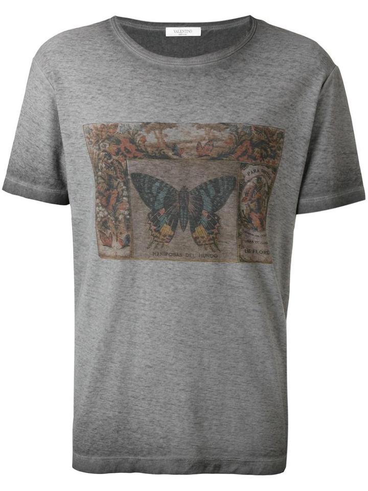 Valentino Mariposa Print T-shirt, Men's, Size: Medium, Grey, Cotton