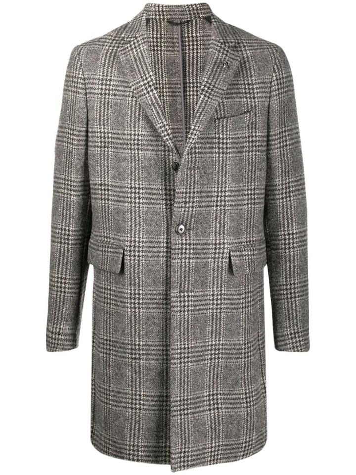 Closed Check Single-breasted Coat - Grey