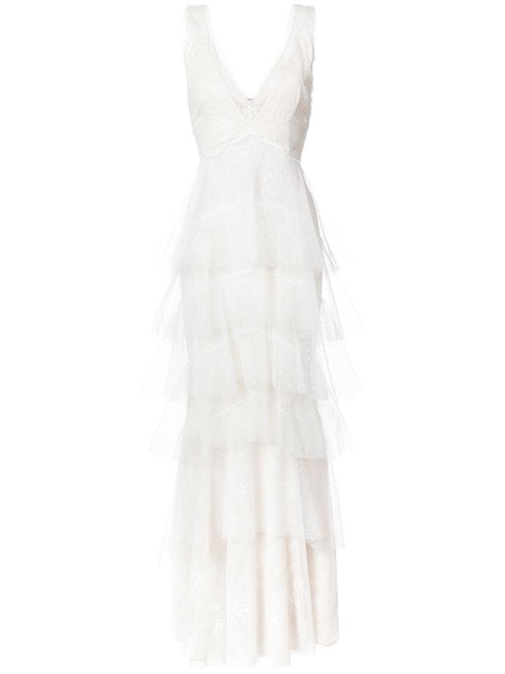 Marchesa Notte Layered Lace Gown - White