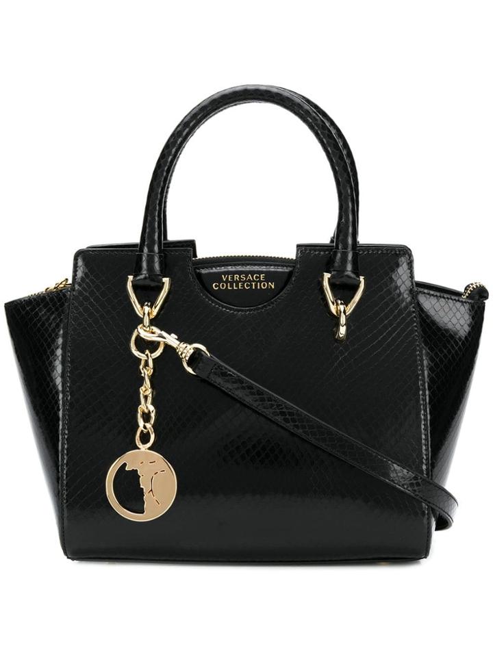 Versace Collection Textured Leather Tote Bag - Black
