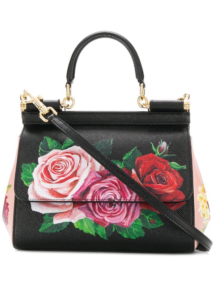 Dolce & Gabbana Mini Sicily Floral Shoulder Bag - Black