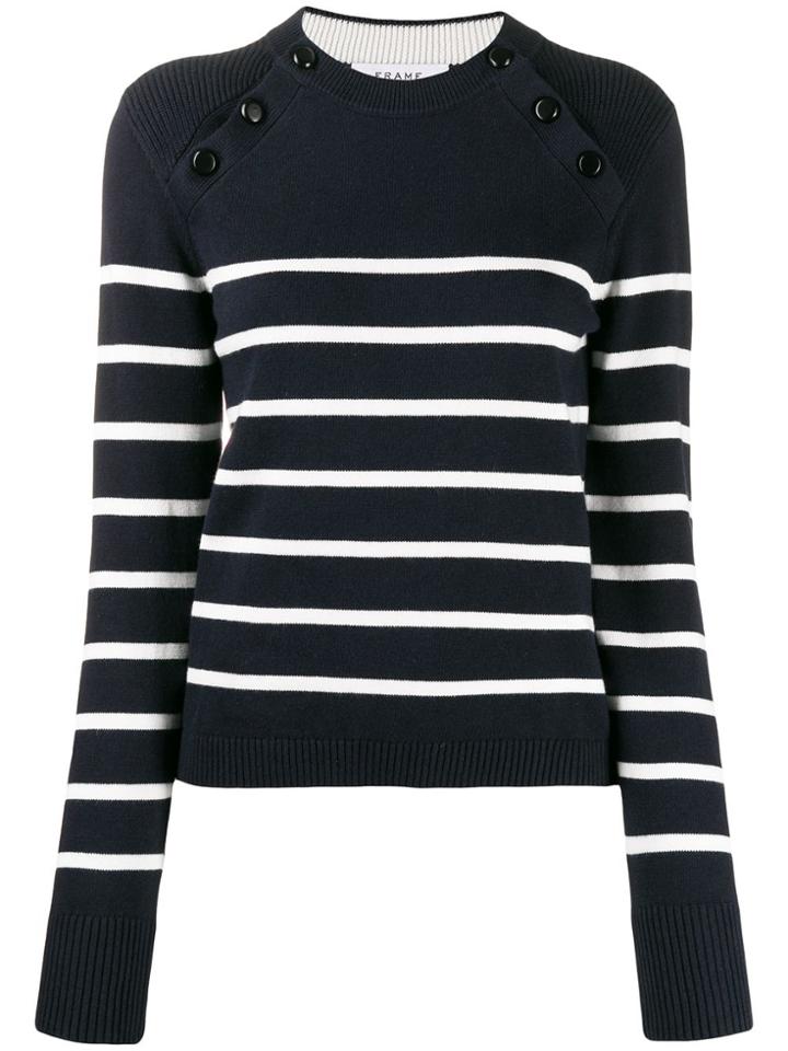 Frame Shoulder-button Striped Sweater - Blue