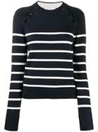 Frame Shoulder-button Striped Sweater - Blue