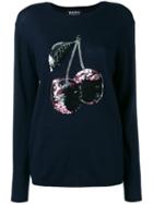 Markus Lupfer Sequin Cherry Embroidered Jumper, Women's, Size: Large, Blue, Plastic/merino