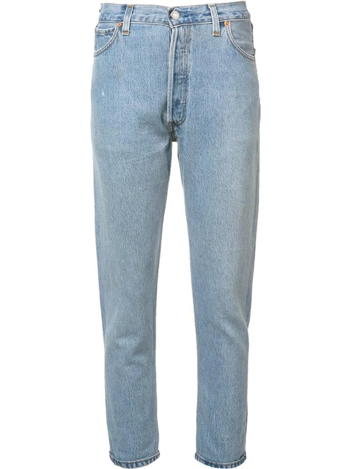 Re/done High-rise Cropped 'destruction' Jeans - Blue