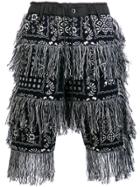 Sacai Fringed Bandana-print Shorts - Blue