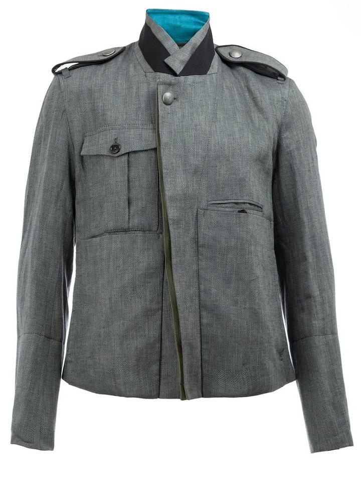Ann Demeulemeester Military Jacket, Men's, Size: Small, Grey, Cotton/linen/flax/rayon