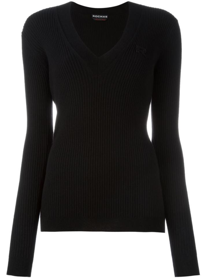 Rochas Ribbed V-neck Top, Women's, Size: 44, Black, Cashmere/virgin Wool