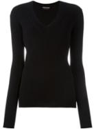Rochas Ribbed V-neck Top, Women's, Size: 44, Black, Cashmere/virgin Wool
