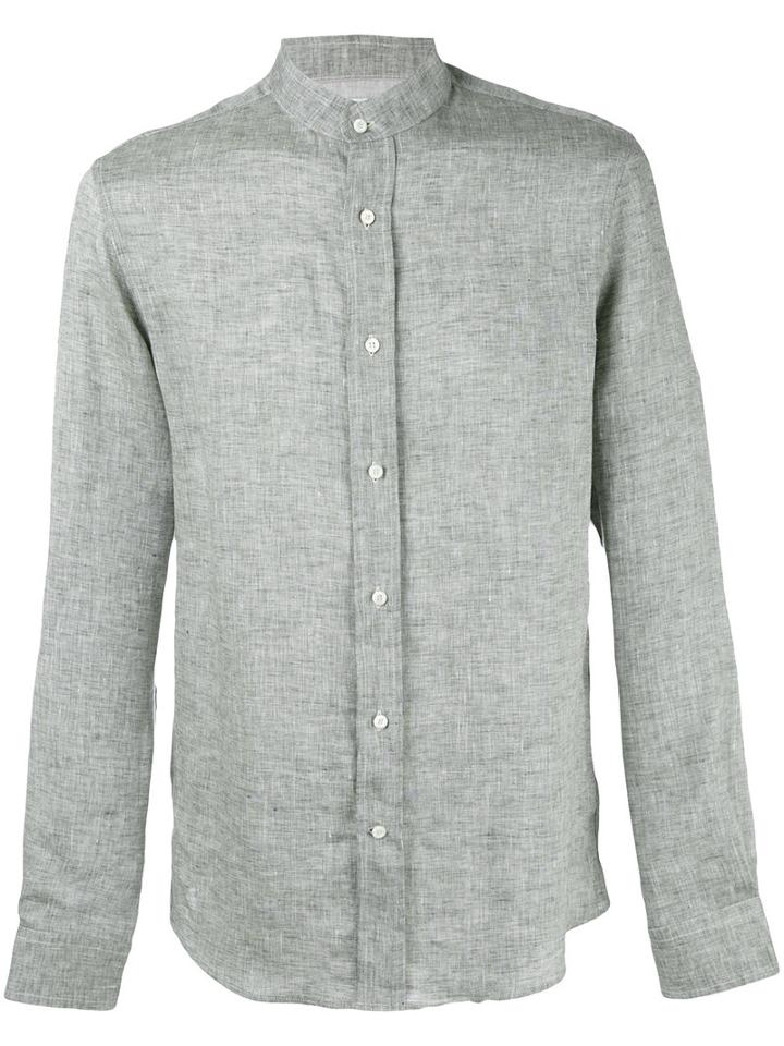Brunello Cucinelli - Band Collar Shirt - Men - Linen/flax - Xxxl, Grey, Linen/flax