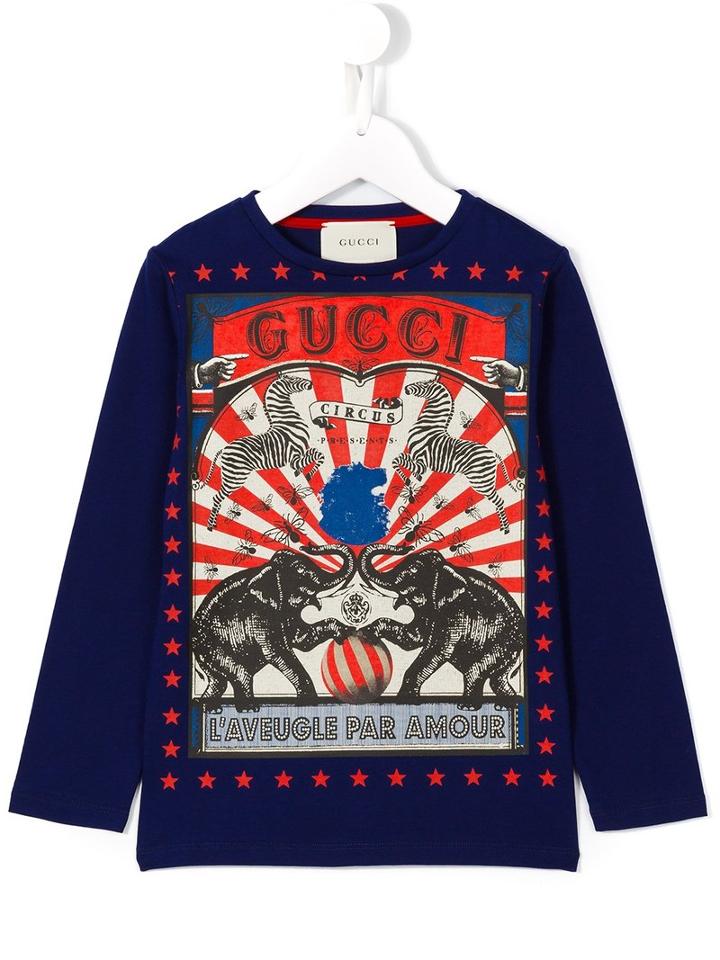Gucci Kids Circus Print Long Sleeved T-shirt, Boy's, Size: 6 Yrs, Blue