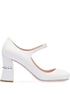 Miu Miu Embellished Slanted Heel Pumps - White