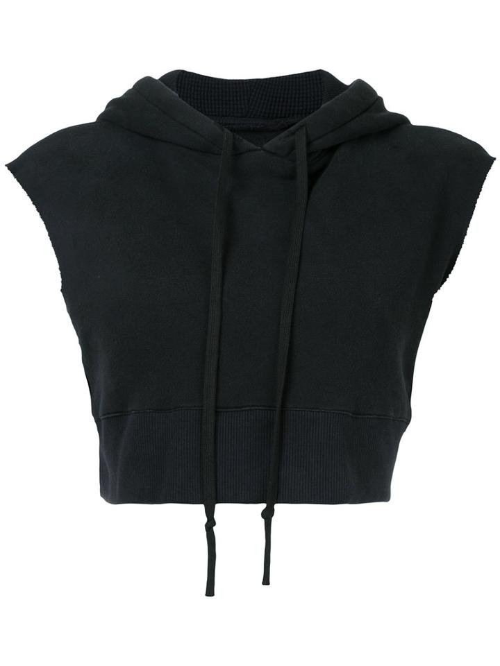 Greg Lauren - Sleeveless Cropped Hoodie - Women - Cotton - 2, Black, Cotton