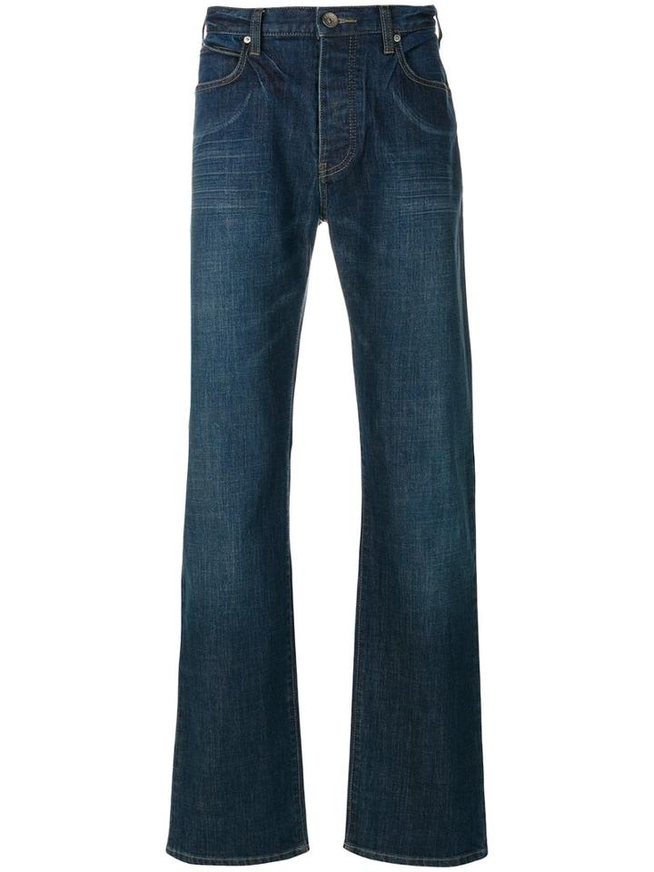 Armani Jeans - Distressed Stitch Detail Bootcut Jeans - Men - Cotton/spandex/elastane - 32, Blue, Cotton/spandex/elastane