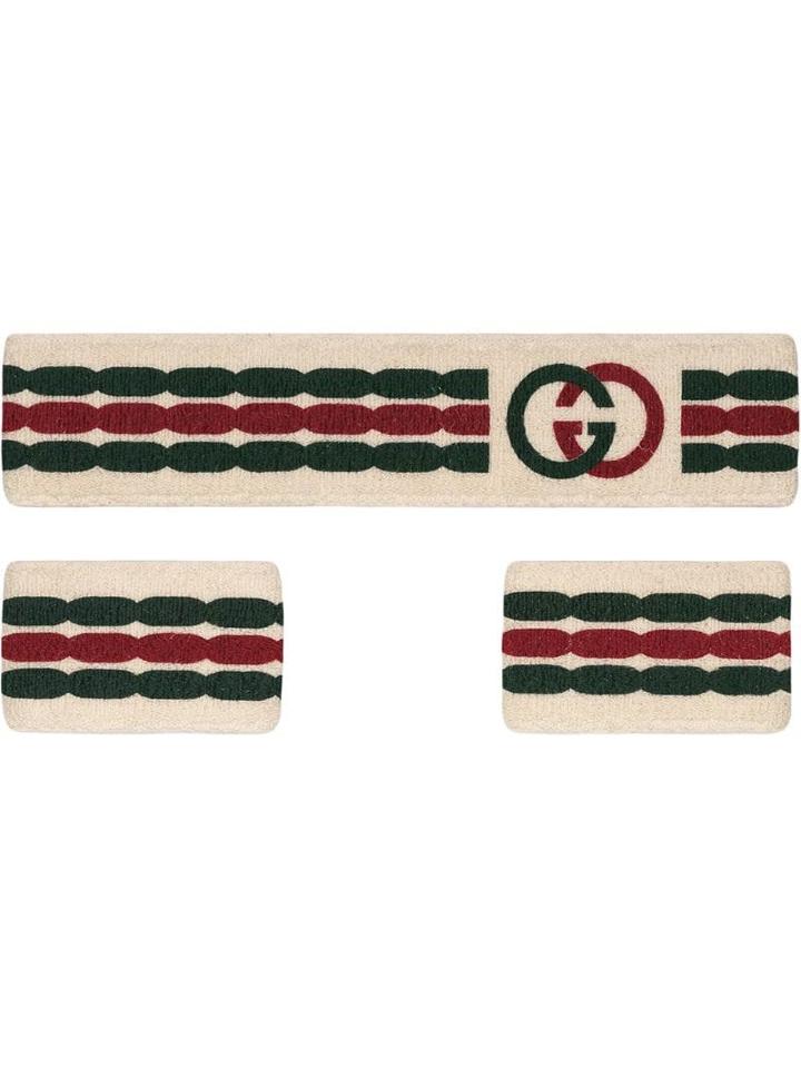 Gucci Headband And Wrist Cuffs With Interlocking G Stripe - White