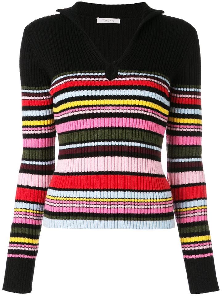 Tome Striped V-neck Jumper - Black